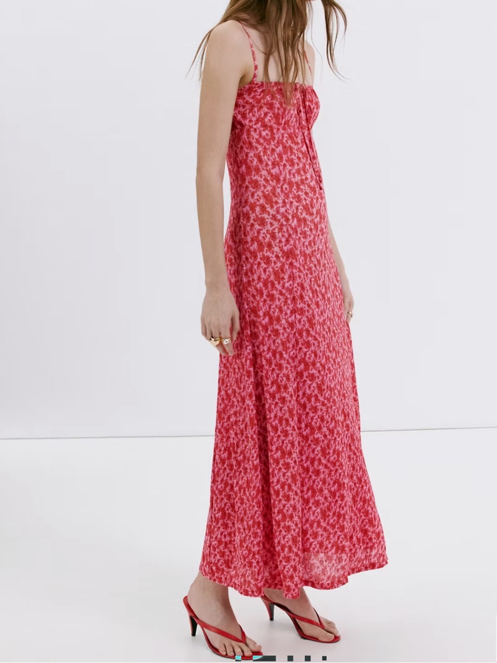 Mango Red-Pink Printed Maxi Dress Skirt FLORAL-PRINT PLEATED DRESS 1390